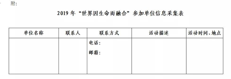 2019年“世界因生命而融合”参加单位信息采集表