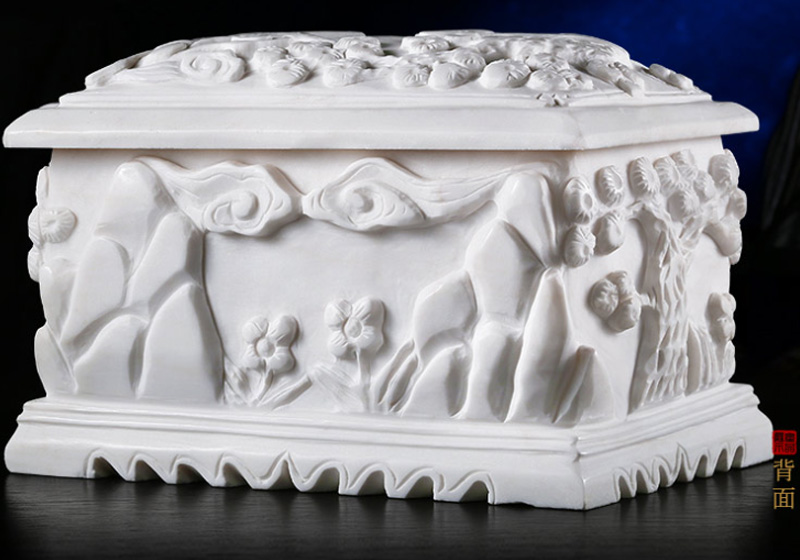 汉白玉仙鹤园骨灰盒背面