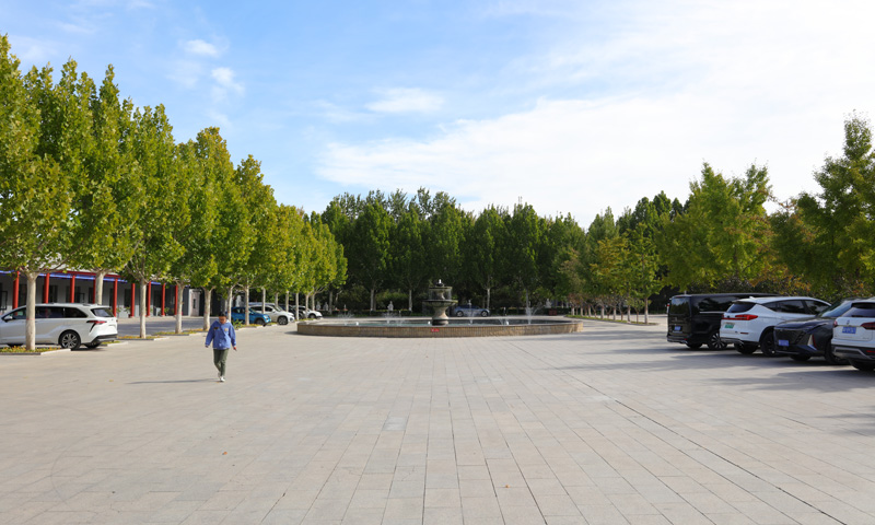 一位家属停好车正走向陵园服务中心