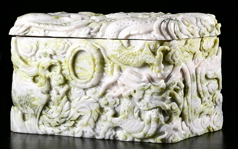 天顺祥天然岫玉石龙凤呈祥骨灰盒