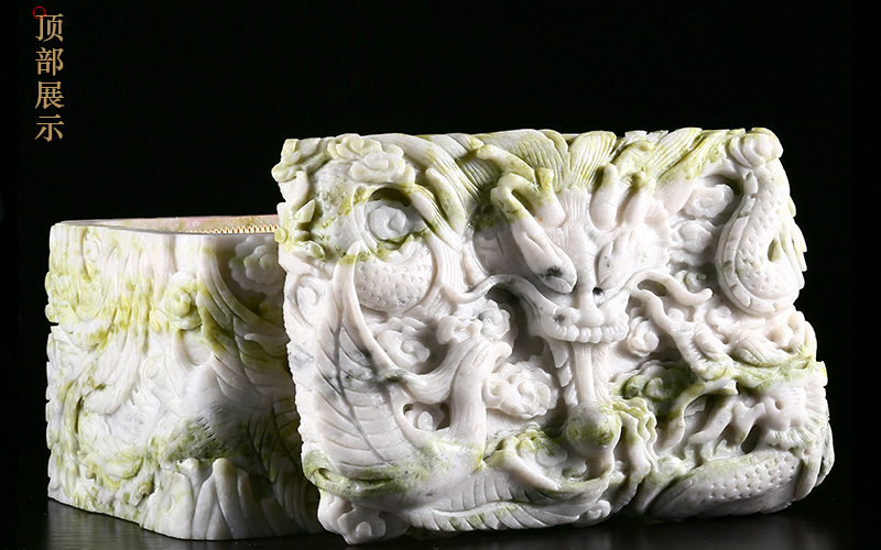 天然岫玉石龙凤呈祥骨灰盒展示